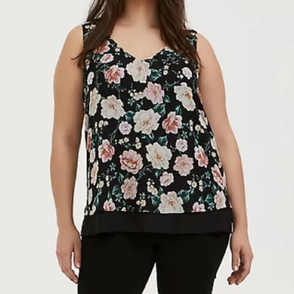Torrid Black Floral Chiffon Double Layer Tank Top - Picture 2 of 6